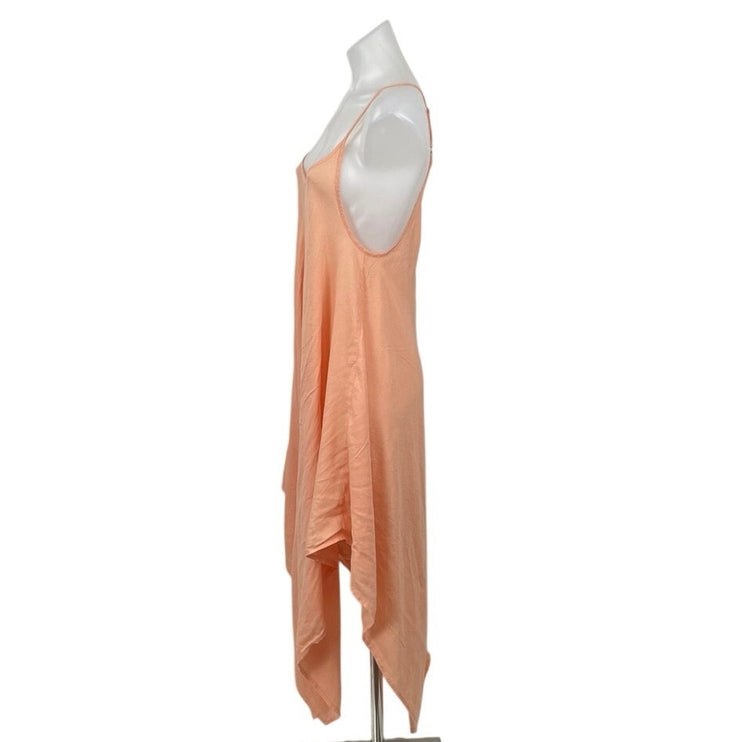 NEW Elan Peach Handkerchief Sleeveless Asymmetrical Cami Tank Slip Midi Dress S