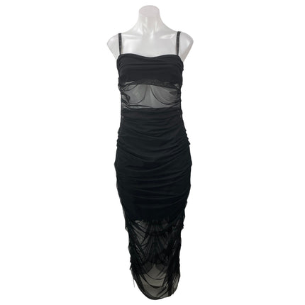 Nostra Santissima Black Sleeveless Mesh Cami Sheer Ruched Midi Bodycon Dress 4
