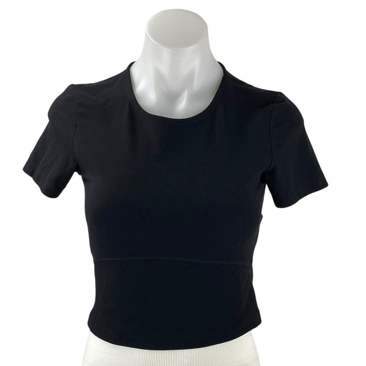 Aritzia TNA Action Women's Black Crewneck Short Sleeve Crop Tee T-shirt Top Sz S