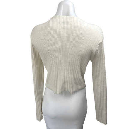 Zara Women's Cream White Ribbed Knit Long Sleeve Pullover Crop Sweater Top Sz L