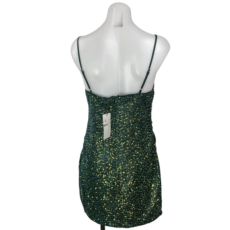 NEW Cotton Candy LA Green Sequin Sleeveless Square Cami Mini Bodycon Dress L