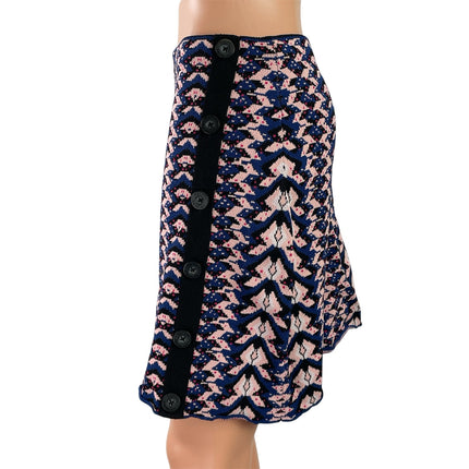 Rachel Roy Women's Blue Pink Geometric Print Button Down Knit Mini Skirt Size M