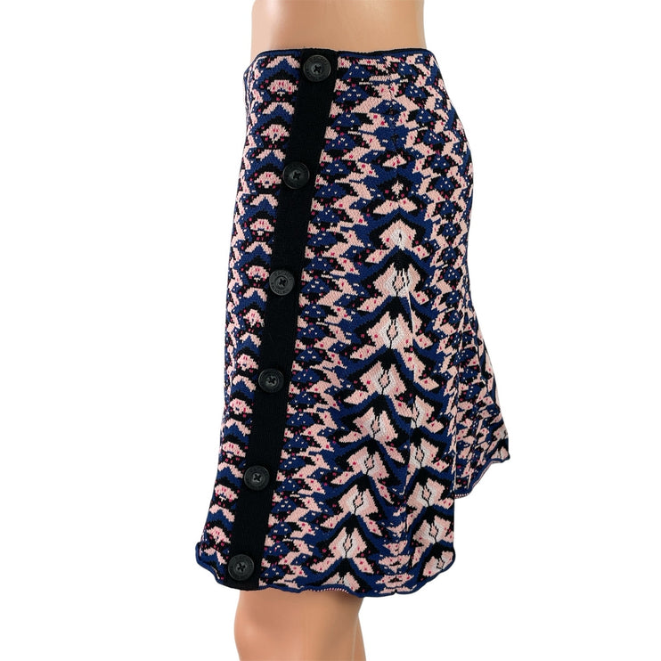 Rachel Roy Women's Blue Pink Geometric Print Button Down Knit Mini Skirt Size M