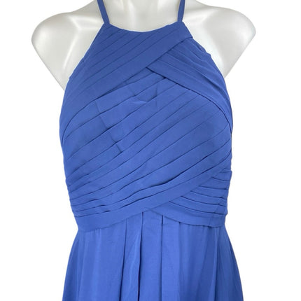 JJ's House Blue Sleeveless Pleated Halter Cami Maxi Bridesmaid A-Line Dress Sz S