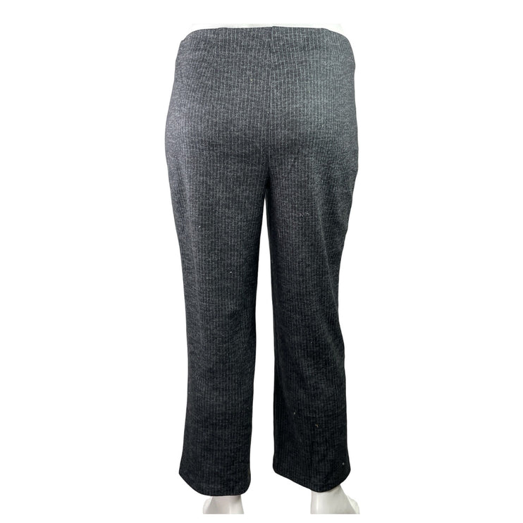 New York Clothing Black Striped Pleated Belted Straight Leg Trousers Pants Sz 1X
