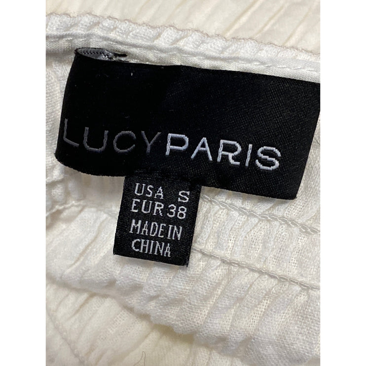 Lucy Paris White Puff Sleeve Smocked Scoop Open Back A Line Midi Dress Size S