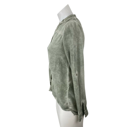 ONLY Women's Green Washed Long Sleeve V Neck Button Down Blouse Shirt Top Size 4