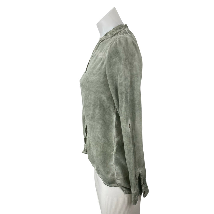 ONLY Women's Green Washed Long Sleeve V Neck Button Down Blouse Shirt Top Size 4