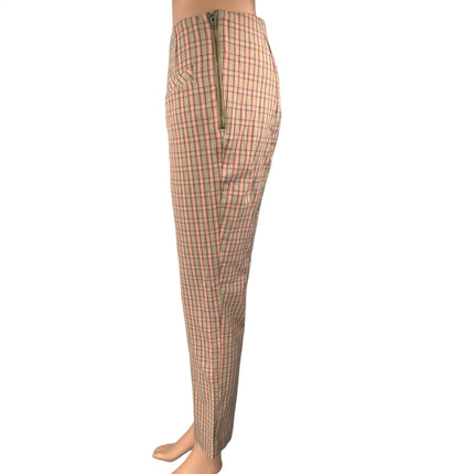 Anthropologie Essential Slim Tan Pink Plaid Checkered High Waist Trouser Pants 6