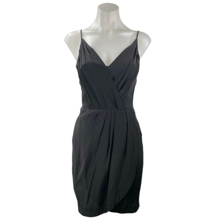 Yumi Kim Black 100% Silk Sleeveless V Neck Drape Cami Mini Sheath Dress Size XS