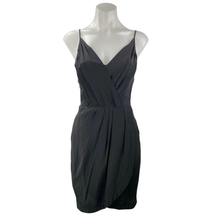 Yumi Kim Black 100% Silk Sleeveless V Neck Drape Cami Mini Sheath Dress Size XS