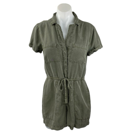 Abercrombie & Fitch Olive Green Short Sleeve Drawstring Button Jumpsuit Romper S
