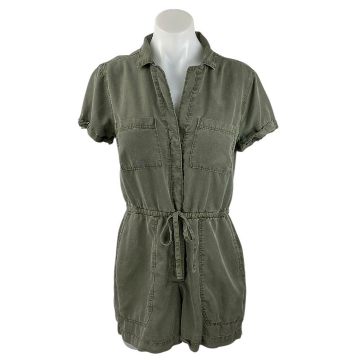 Abercrombie & Fitch Olive Green Short Sleeve Drawstring Button Jumpsuit Romper S