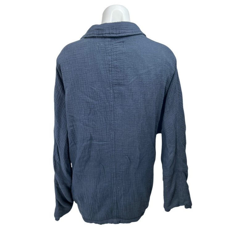 Free People Navy Blue Crinkled Cotton Button Lightweight Blazer Coat Jacket Sz S