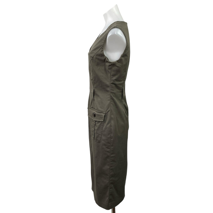Joseph Ribkoff Olive Green Sleeveless V Neck Pocket Slit Mini Tank Dress Size 10
