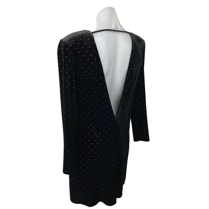 Express Black Velvet Velour Gold Studded Open Back Mini Bodycon Sweater Dress 12
