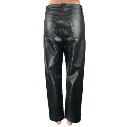 Aritzia Wilfred Black Faux Vegan Leather High Waist Straight Wide Leg Pants Sz 4
