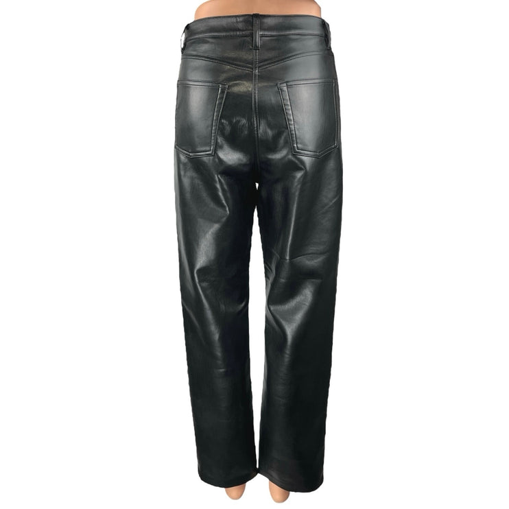 Aritzia Wilfred Black Faux Vegan Leather High Waist Straight Wide Leg Pants Sz 4
