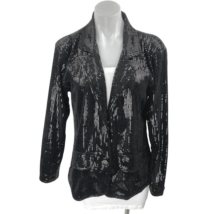 NEW Anna Kaci Black Sequin Sparkly Long Sleeve Button Blazer Coat Jacket Size M
