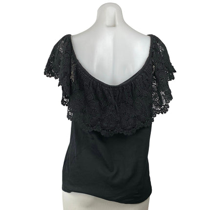 LAUREN Ralph Lauren Women's Black Lace Off The Shoulder Cotton Blouse Top Size L