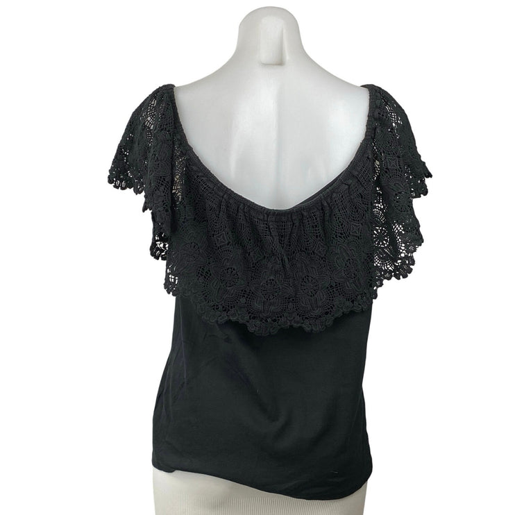 LAUREN Ralph Lauren Women's Black Lace Off The Shoulder Cotton Blouse Top Size L