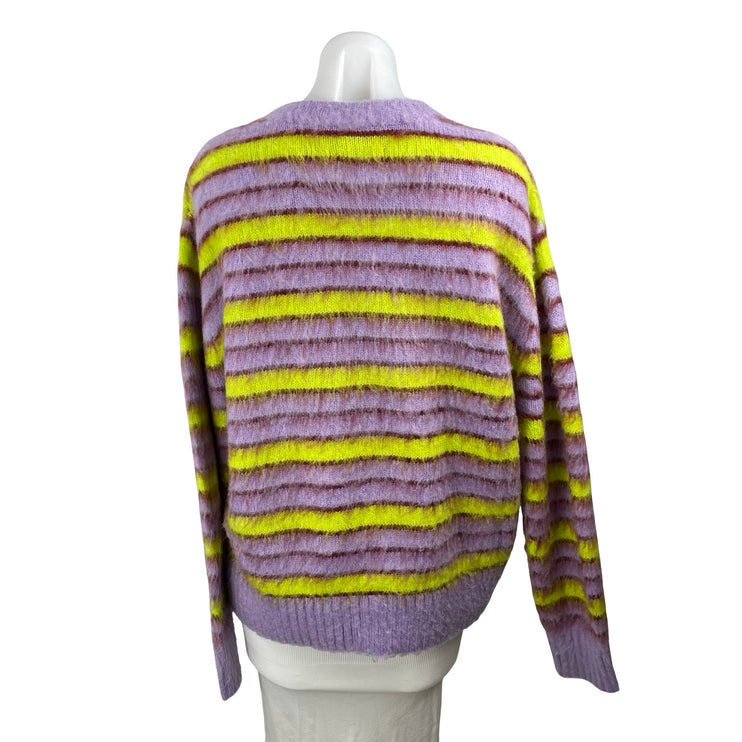 Mnml Women's Purple Striped Wool Long Sleeve Eyelash Knit Sweater Top Size S