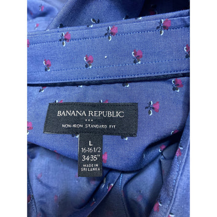 Banana Republic Mens Blue Floral Non Iron Long Sleeve Button Down Shirt Top Sz L