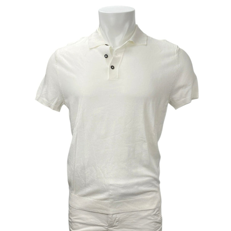 Zara Men's Whire Collared Button Short Sleeve Golf Knit Polo Shirt Top Size M