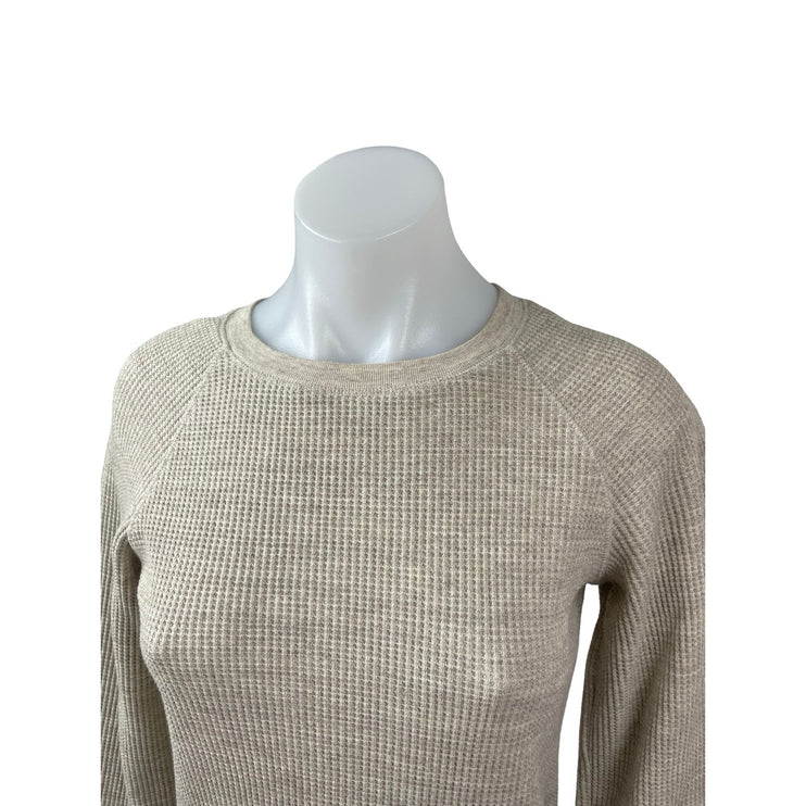 Uniqlo Beige Long Sleeve Waffle Knit Crewneck Thermal Mini Sweater Dress Sz XXS