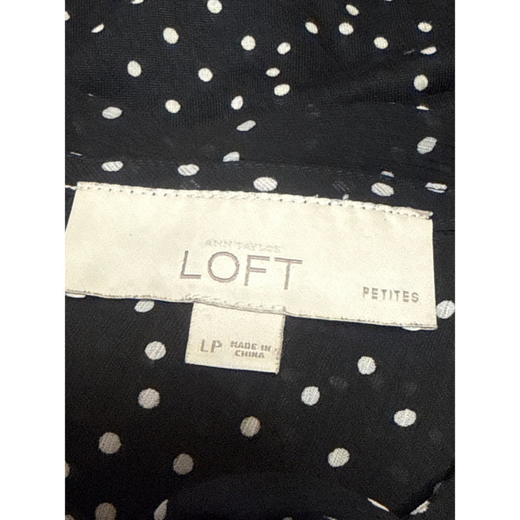 Ann Taylor Loft Women's Black White Polka Dots Short Sleeve Blouse Top Size LP
