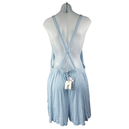 NEW Sybilla Blue Sleeveless Ruffle Scoop Neck Pocket Overall Romper Shorts XL