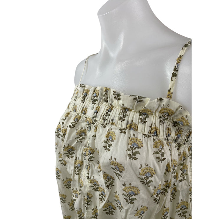 Zara Womens Beige Floral Ruffle Sleeveless Cami Camisole Tank Mini Dress Size XS