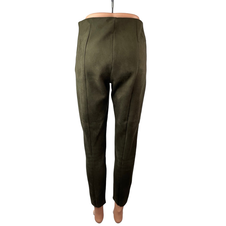 Zara Women's Olive Green Faux Suede High Rise Tapered Trousers Pants Size M