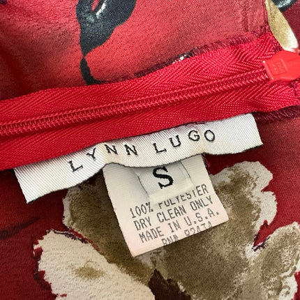 Lynn Lugo Women's Maroon Red Floral Print Short Sleeves Straight Maxi Dress Sz S