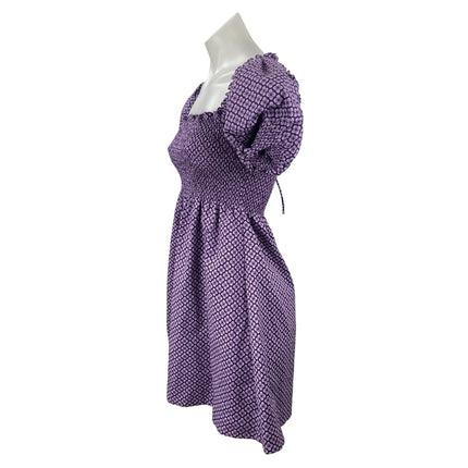 Hill House Athena Nap Purple Floral Smocked Puff Sleeve Mini A-Line Dress Sz XXS