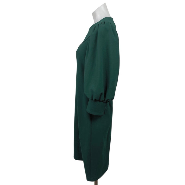 Calvin Klein Women's Green Puff Sleeve Crew Neck Zip Mini Sheath Dress Size 6