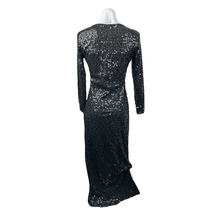 Women's Black Sequin Sparkly Long Sleeve V Neck Evening Gown Maxi Dress Size S/M