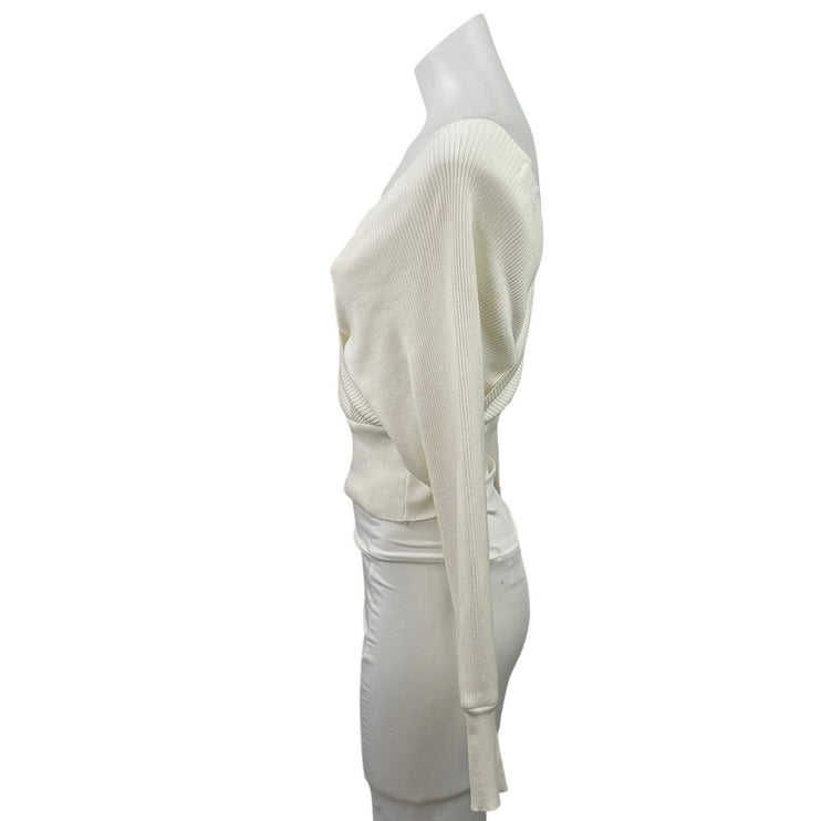 Pink Diamond Cream Ribbed Knit Dolman Sleeve Faux Wrap Surplice Sweater Size 12