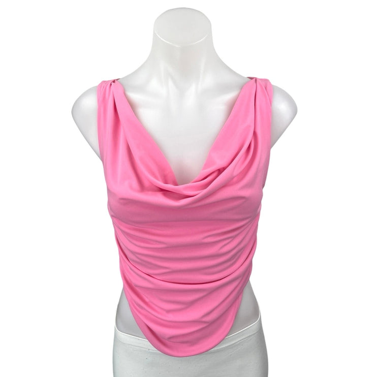 Zara Women's Pink Sleeveless Cowl Neck Draped Cami Camisole Tank Crop Top Size S