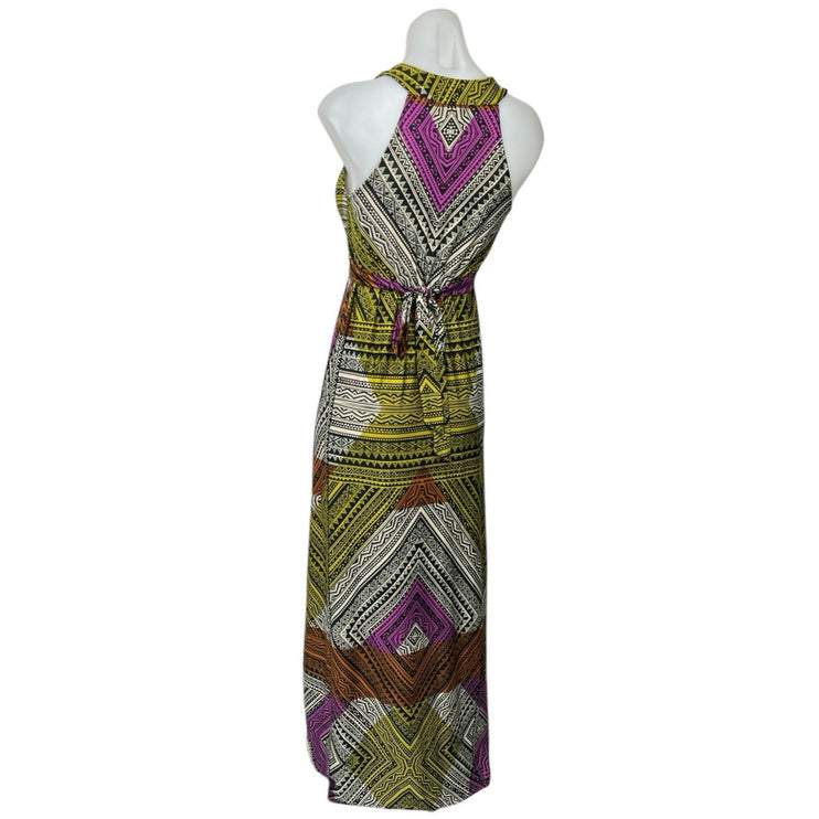 Eci Multicolor Sleeveless Geometric Beaded V-Neck Bohemian Slinky Maxi Dress 8