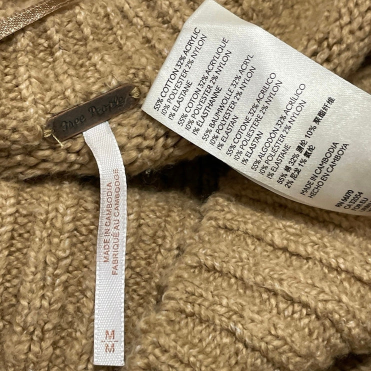 Free People Brookside Beige Tan Deep V Neck Long Sleeve Tunic Sweater Top Size M