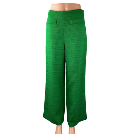 MNG Mango Women Green Tweed High Rise Straight Palazzo Wide Leg Trousers Pants 6