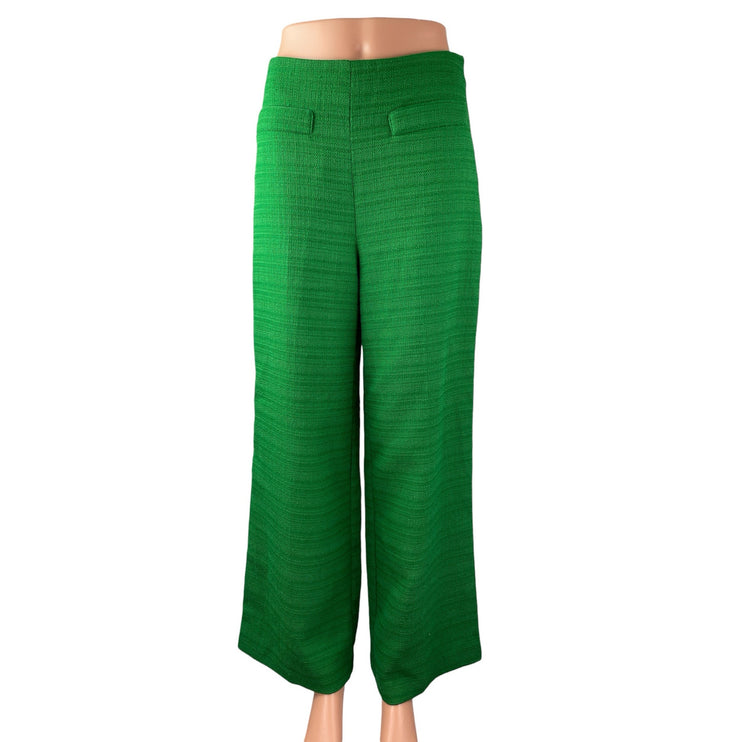 MNG Mango Women Green Tweed High Rise Straight Palazzo Wide Leg Trousers Pants 6