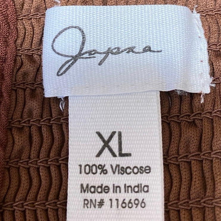 Japsa Women's Brown Smocked Sleeveless Pleated Fit & Flare Midi Dress Size XL