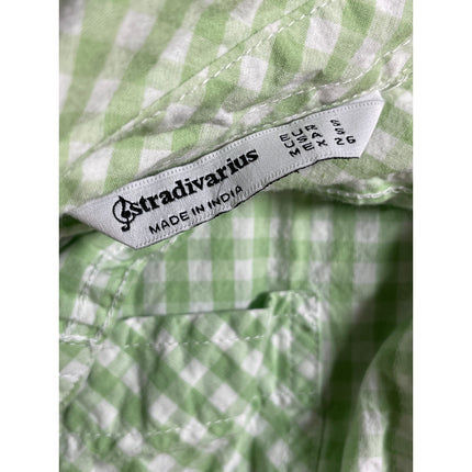 Stradivarius Green Gingham Check Collared Long Sleeve Button Down Shirt Top Sz S