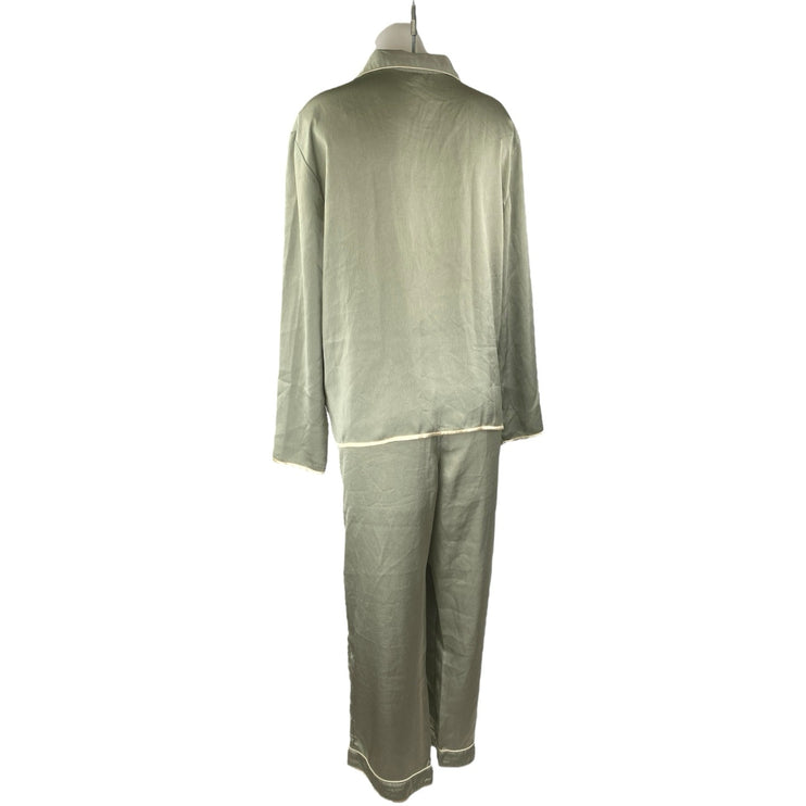 Topshop Women's Green Silk Satin Long Sleeve Button Down Pajama Set Size 8/10