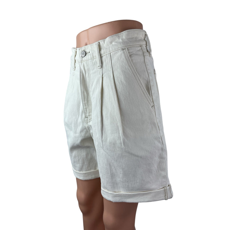 Abercrombie & Fitch Women's White High Rise Pleated Bermuda Mom Denim Shorts 4