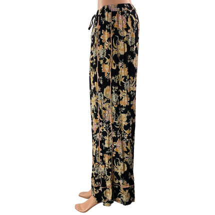 Free People Bali Wildflower Black Floral High Rise Wide Leg Trousers Pants Sz XS