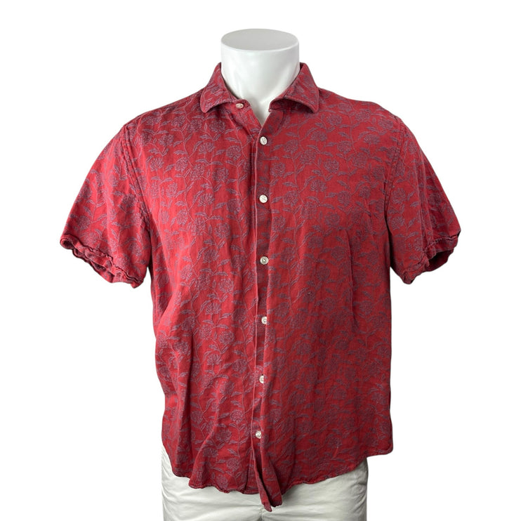Baird McNutt Murano Men's Red Floral Linen Short Sleeve Button Up Shirt Top L