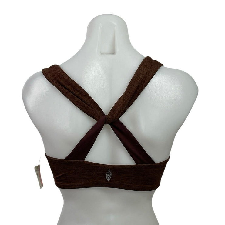 NEW Free People FP Movements Brown Ruched Athletic Sports Bra Crop Tank Top S